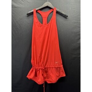 Nike Dri-FIT Tank Top Womens Small Red Racerback Running Drawstring Peplum Hem